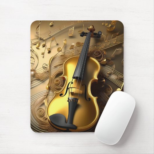 Golden Harmony:  viool op glinsterende noten Muismat (Met muis)