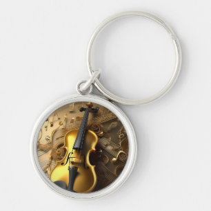 Golden Harmony:  viool op glinsterende noten Sleutelhanger
