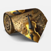 Golden Harmony:  viool op glinsterende noten Stropdas (Opgerold)