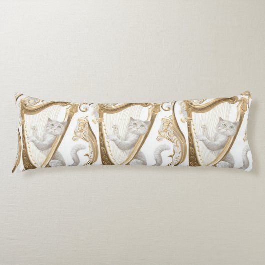 Golden Harp Cat Body Pillow – Elegant Fantasy Lichaamskussen (Voorkant)