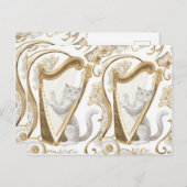Golden Harp Cat Postcard – Elegant Fantasy Art Briefkaart (Voorkant / Achterkant)
