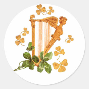 Golden Harp en Shamrocks in Ierland Ronde Sticker
