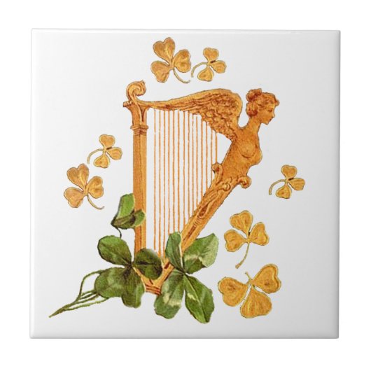 Golden Harp en Shamrocks in Ierland Tegeltje (Voorkant)