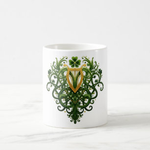 Golden Harp Green Shamrocks St. Patrick's Day Koffiemok