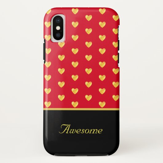 Golden harten op rood en kalligrafie op zwart Case-Mate iPhone case (Achterkant)