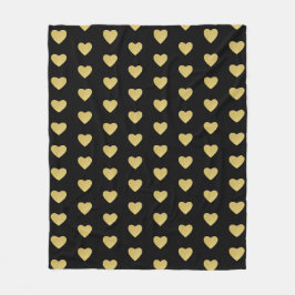 Golden harten patroon op zwart fleece deken