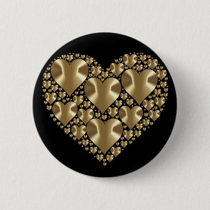 Golden harten ronde button 5,7 cm