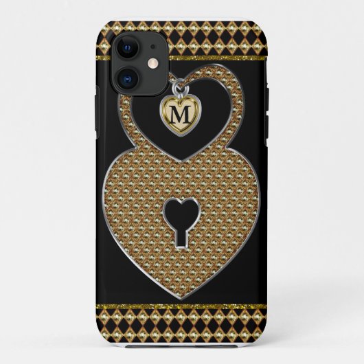 Golden hartslot met charmmonogram Case-Mate iPhone case (Achterkant)