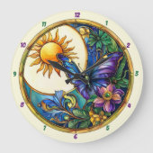 Golden Harvest Glas in lood Zonnebloem Vlinder Grote Klok (Voorkant)