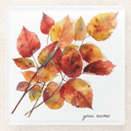 Golden Harvest Leaves: Herfst Waterverf, op maat Glazen Onderzetter