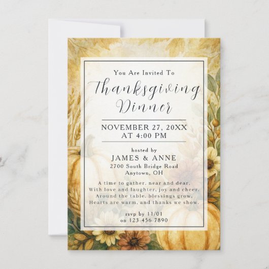 Golden Harvest Thanksgiving Invitation Kaart (Voorkant)