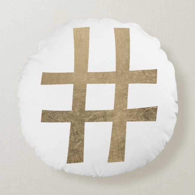 Golden Hashtag Rond Kussen (Voorkant)