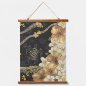 Golden Hawaiian Hibiscus en Tapa Fusion Hangend Wandkleed (Voorkant)