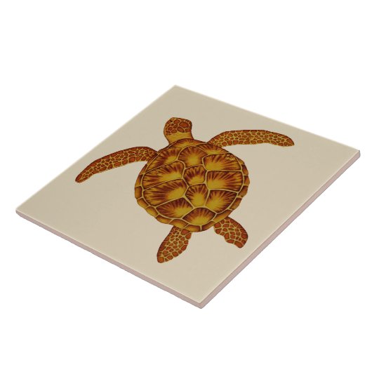 Golden Hawaiian Honu Zee Turtle Ceramic Tile Tegeltje (Zijkant)