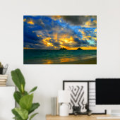 Golden Hawaiian Tropical Beach Sunset Poster (Thuiskantoor)