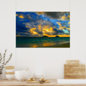 Golden Hawaiian Tropical Beach Sunset Poster (Keuken)