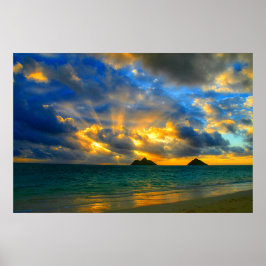 Golden Hawaiian Tropical Beach Sunset Poster