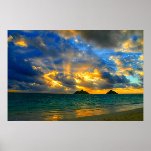 Golden Hawaiian Tropical Beach Sunset Poster (Voorkant)