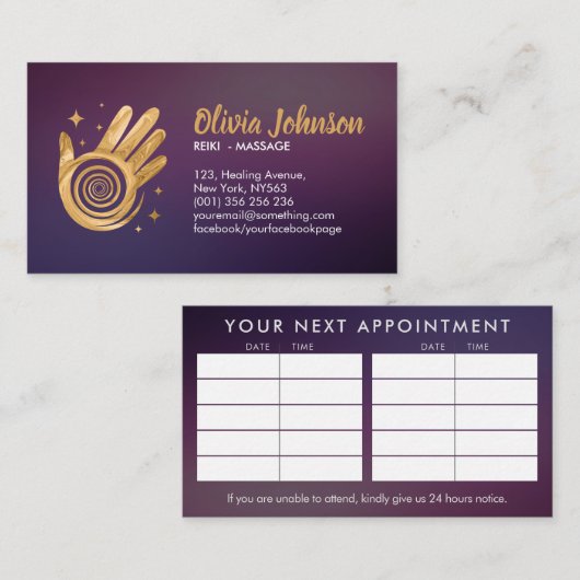 Golden Healing Hands Energy Spiral Appointes Visitekaartje (Voorkant / Achterkant)