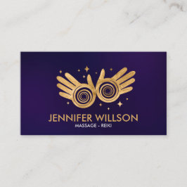 Golden Healing Hands Energy Spiral on violet Visitekaartje