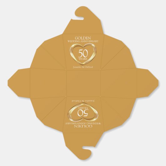 Golden heart 50th wedding anniversary custom names bedankdoosjes (Ongevouwen)