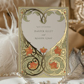 Golden Heart Art Nouveau Uitnodiging voor bruiloft