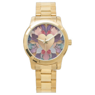 Golden Heart Bloom Elegant Multicolor Floral Symmt Horloge