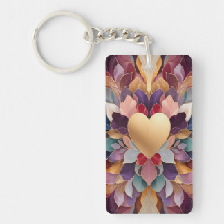 Golden Heart Bloom Elegant Multicolor Floral Symmt Sleutelhanger