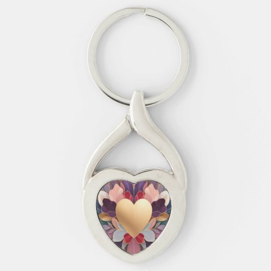 Golden Heart Bloom Elegant Multicolor Floral Symmt Sleutelhanger (Voorkant)