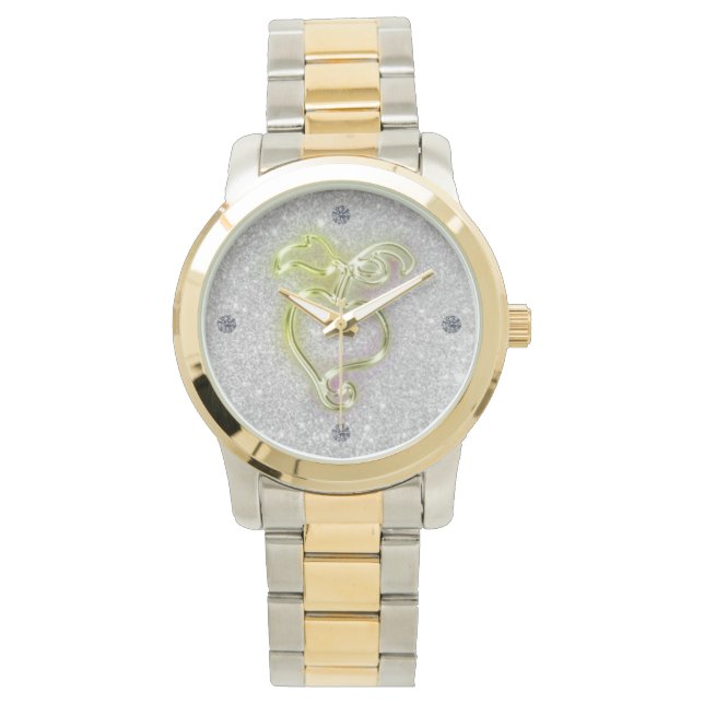 Golden Heart en Sparkles Horloge (Voorkant)