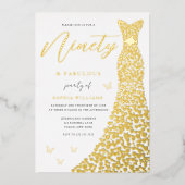 Golden Heart Gown 90th Birthday Party Real Gold Folie Uitnodiging (Voorkant)
