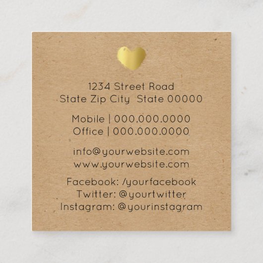 Golden Heart Made with Love Vierkante Visitekaartje (Achterkant)