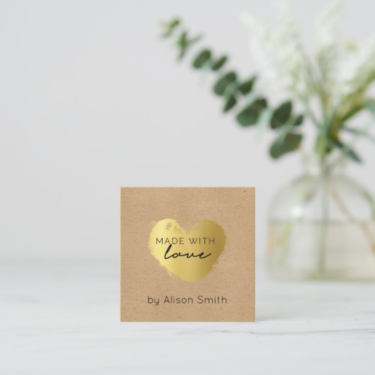 Golden Heart Made with Love Vierkante Visitekaartje (Staand voorkant)