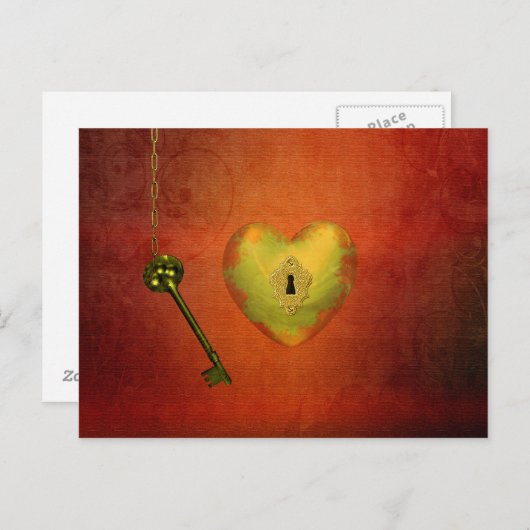 Golden Heart met Key Briefkaart (Voorkant / Achterkant)