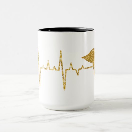 Golden Heart Rate met Caduceus Symbol Mok (Midden)
