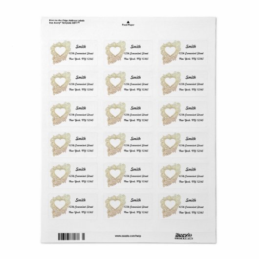 Golden Heart Return Label (Full Sheet)