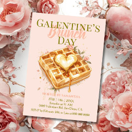 Golden Heart Waffle Galentine Brunch Pastel Floral Kaart