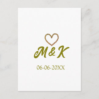 Golden heart wedding couple name letter modern  briefkaart