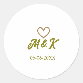 Golden heart wedding couple name letter modern  ronde sticker