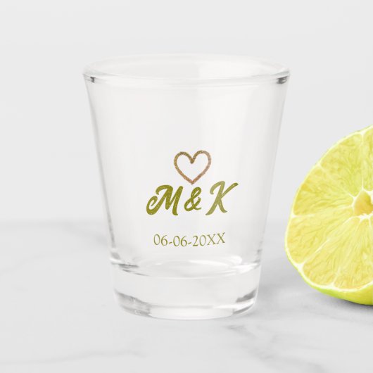 Golden heart wedding couple name letter modern  shot glas (Voorkant)