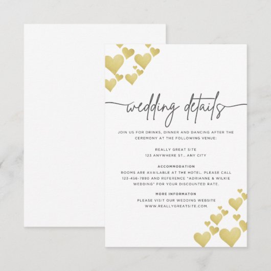 Golden Heartbeat Wedding Details Kaart (Voorkant / Achterkant)