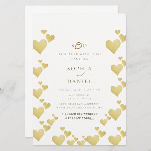 Golden Heartbeat Wedding Invitation Kaart (Voorkant / Achterkant)