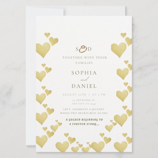 Golden Heartbeat Wedding Invitation Kaart (Voorkant)