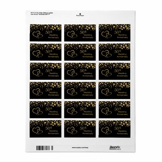 Golden hearts 50th Bruiloft Jubileum label (Full Sheet)