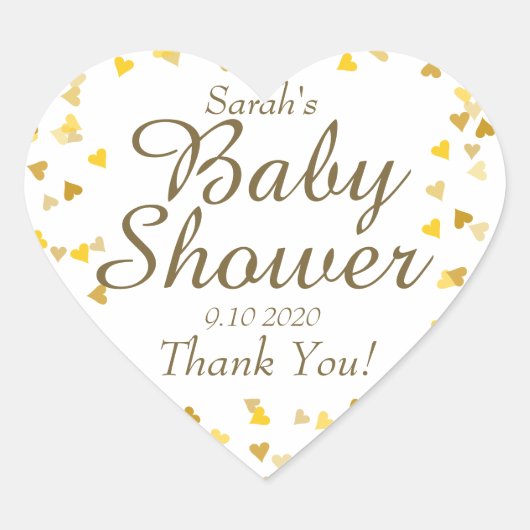 Golden Hearts Baby shower / Sprinkle Favor Hart Sticker (Voorkant)