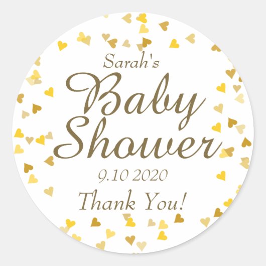 Golden Hearts Baby shower / Sprinkle Favor Ronde Sticker (Voorkant)