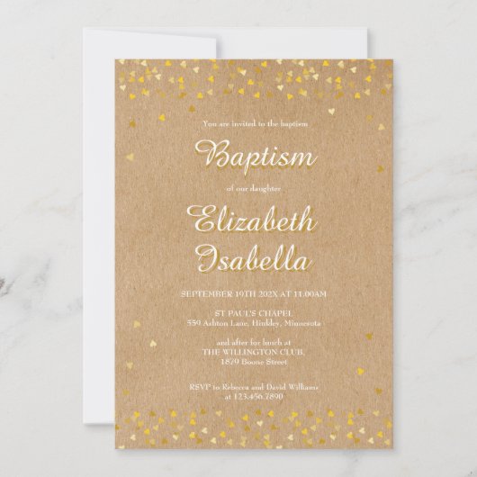 Golden Hearts Baptism Christening Uitnodiging (Voorkant)