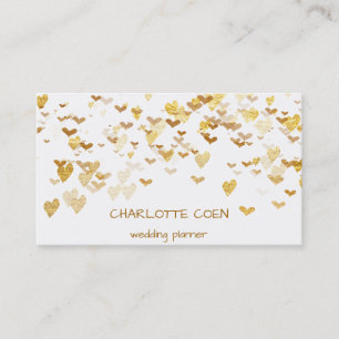 Golden Hearts Confetti White Delicate Glam Visitekaartje