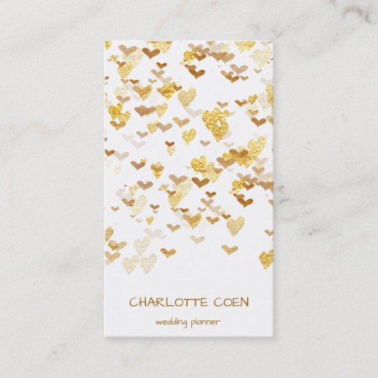 Golden Hearts Confetti White Delicate Glam Visitekaartje (Voorkant)