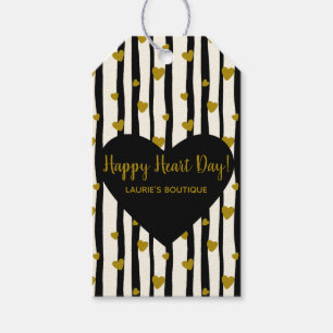 Golden Hearts en zwarte Stripes Cadeaulabel
